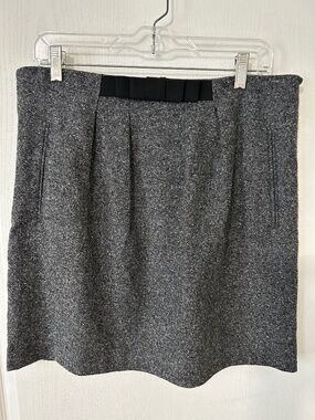 LOFT Gray Tweed Wool Silk Blend Bow Academic Career Mini Skirt Size 8 Pockets